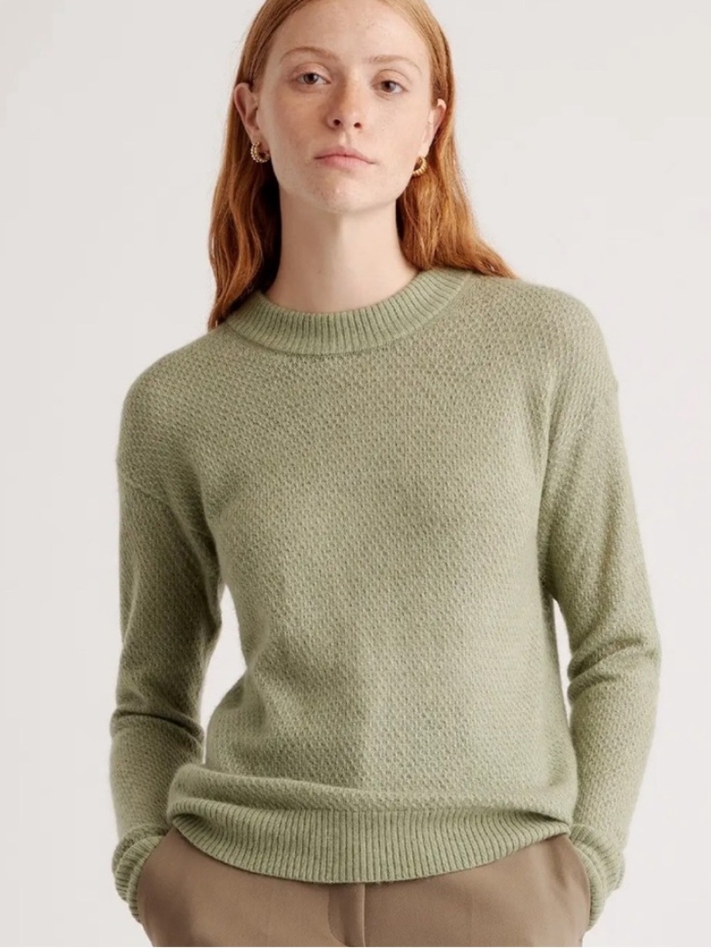 Quince Baby Alpaca-Wool Diamond Stitch Crew Sweater XS